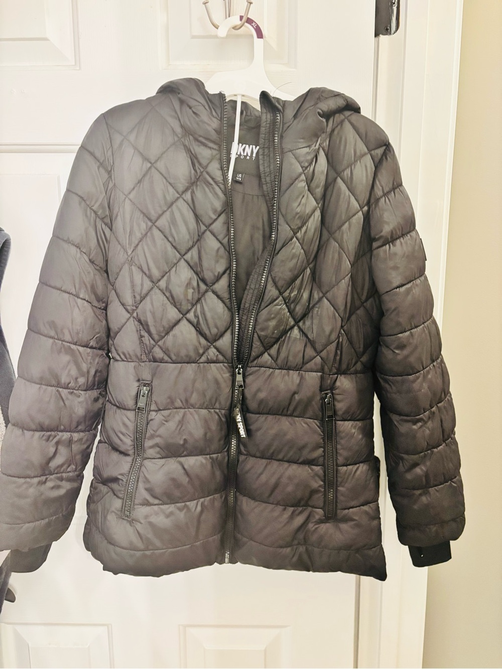 DKNY Girls Black Quilted Hooded Puffer Coat